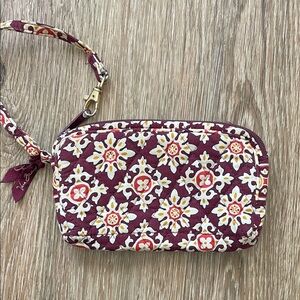 Vera Bradley Maroon and White Patterned Wristlet